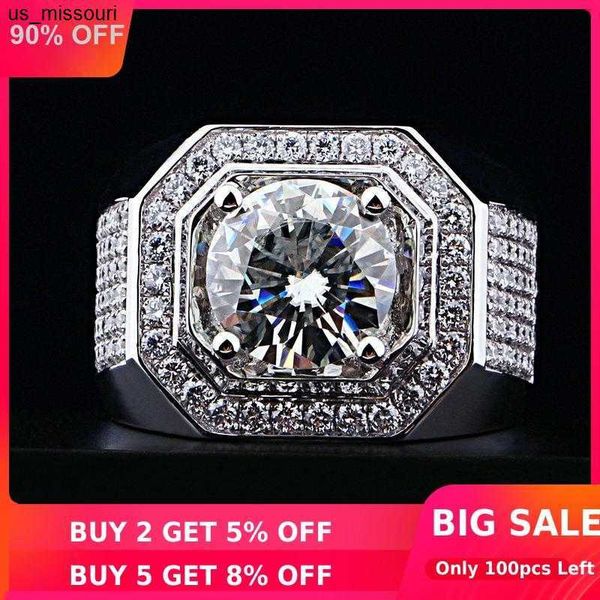 

band rings solitaire male 8mm sona diamond ring 10kt white gold jewelry engagement wedding band rings for men luxury party accessory j230522, Silver