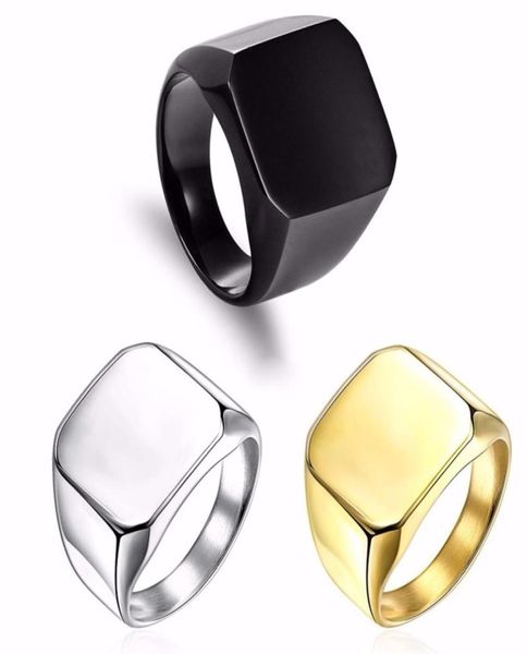 

fashion square big width signet rings fashion man finger silver gold black men ring stainless steel jewelry4738036