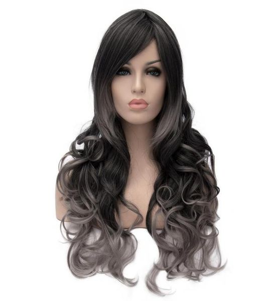

woodfestival grey black ombre wig wavy heat resistant synthetic fiber wigs long curly hair natural women4854509