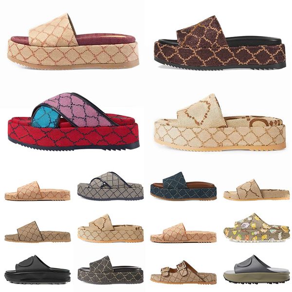 

2023 casual fashion summer platforms printed embroidered famous slide flats thick bottom slippers brown yellow white sandals leathe eur:36-4, Black