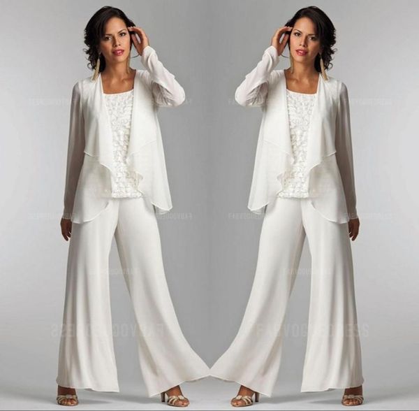 

ivory white chiffon lace lady mother pants suits mother of the bride groom with jacket elegant women party dresses trouser1795817, Black;red