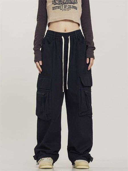 

yiciya women's pants harajuku vintage red cargo women oversize hip hop streetwear pockets black trousers retro wide leg tactical bottom, Black;white