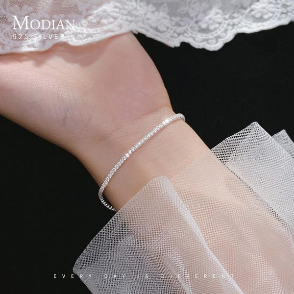 

bangle modian new classic 925 sterling silver square cubic zircon elegant bracelet for women link chain bangle fine jewelry girl gift, Black