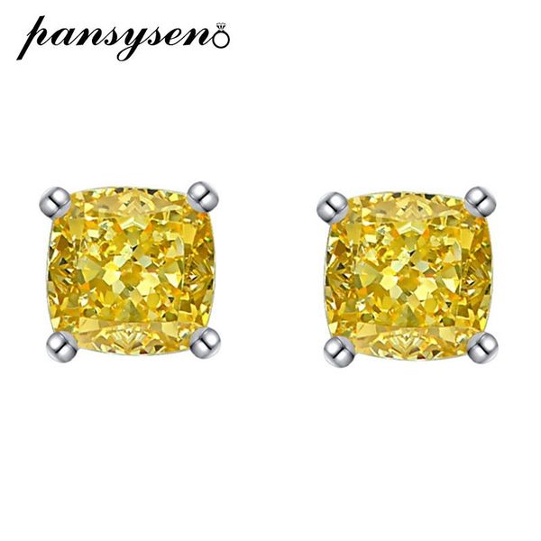 

stud pansysen sparkling 100% 925 sterling silver 6mm simulated moissanite citrine stud earrings for women wedding gift drop shipping, Golden;silver