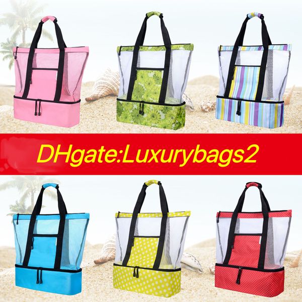 

mesh beach bags large tote bag summer thermal insulation cold outdoor portable picnic ice bag 24 colors 41cm fashion shopping bags