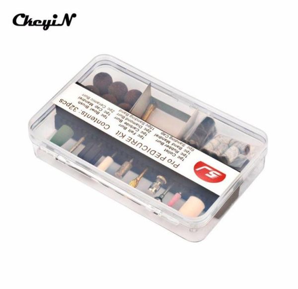 

whole professional 32pcsset pro electric machine manicure pedicure tools nail drill bits set kit sanding bands cap with hat 4041379, Silver