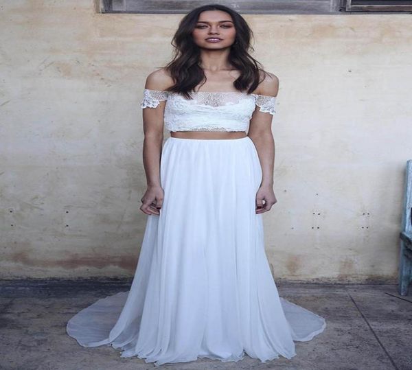 

aline wedding dresses pieces dress lorie off the shoulder lace beach bride boat neck elegant bridal gown9477586, White