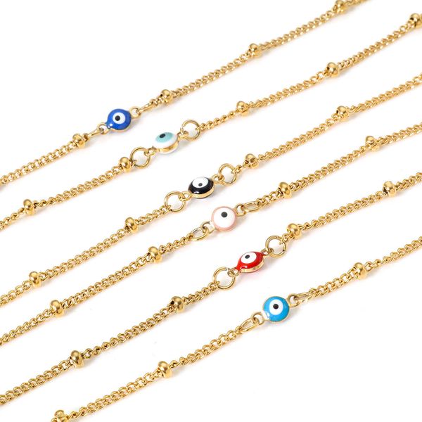 

anklets stainless steel evil eye pendants religious curb link chain anklet enamel charms women foot jewelry 21.5cm(8 4/8") long 1 piece, Red;blue