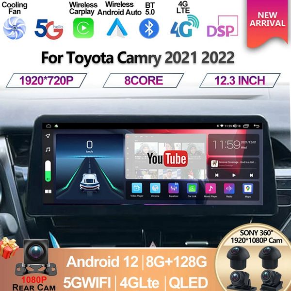 

for toyota camry 2021 2022 12.3inch screen car multimedia video player gps navigation radio android 12 8+128g carplay dsp sound-4
