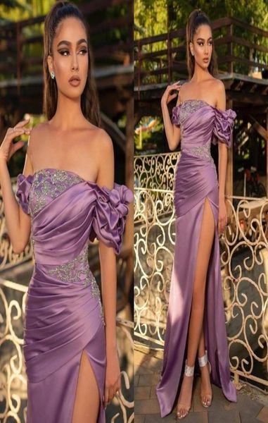 

elegant purple evening dresses with silver beadsappliques off shoulder ruffles sleeve split mermaid party occasion gowns7768329, Black;red