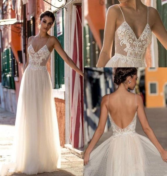 

2019 new gali karten garden beach wedding dresses sleeveless spaghetti straps robe de soiree backless long boho brdial gowns1836544, White