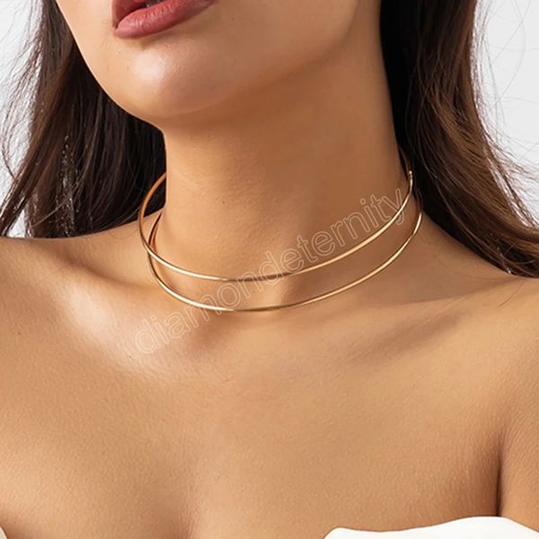 

punk gold color open cuff torques chain necklace for women fashion statement vintage short choker jewelry men, Golden;silver