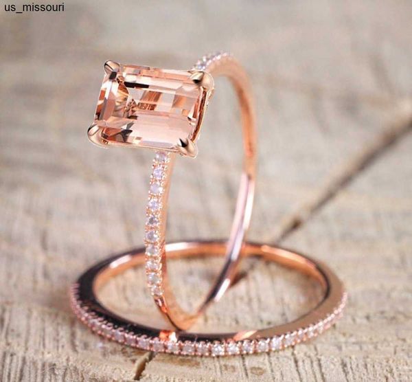 

band rings female square ring set luxury 18kt rose gold filled ring vintage wedding band promise engagement rings for women j230522, Silver