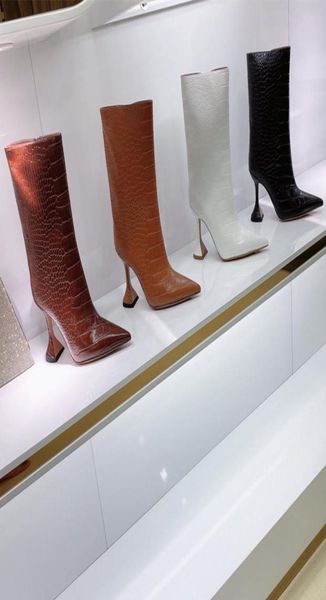 

2021 classic stone grain wine glass high heel boots012342861277, Black