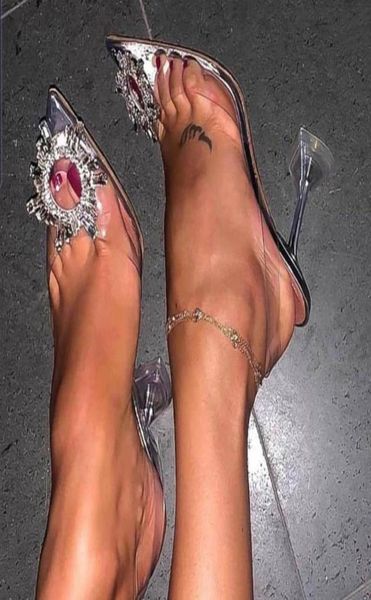 

dress shoes luxury women pumps 2021 transparent high heels pointed toe slipon wedding party brand fashion for lady size 3444901145, Black