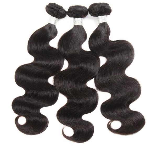 

10a unprocessed brazilian peruvian virgin hair body wave 3 bundles virgin human hair extensions natural color7038053, Black