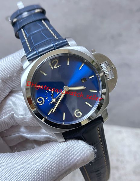 

v7 maker mens watches 44mm blue dial mechanical automatic movement leather strap transparent back cover luminous sapphire sport men's w, Slivery;brown