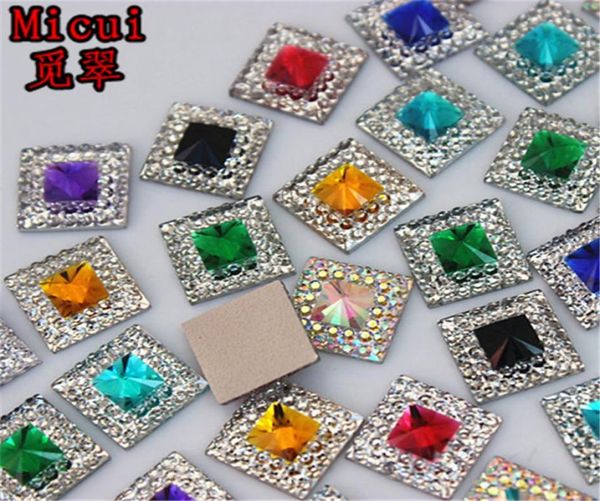 

micui 200pcs 10mm double color square resin rhinestone crystal stone beads flatback for diy wedding decoration zz7534613805, Black