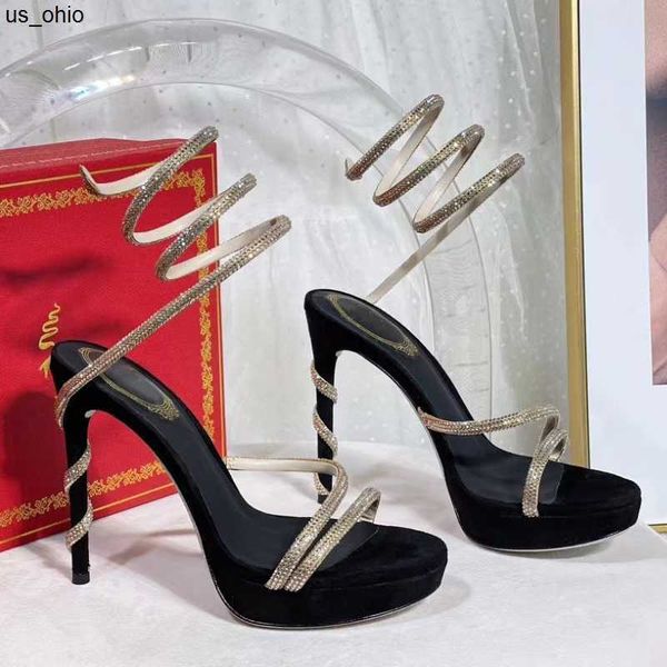 

sandals rhinestone 13cm stiletto heel sandals women platform sandals super high shoe fashion luxury designer dress shoes satin snakeshaped c, Black