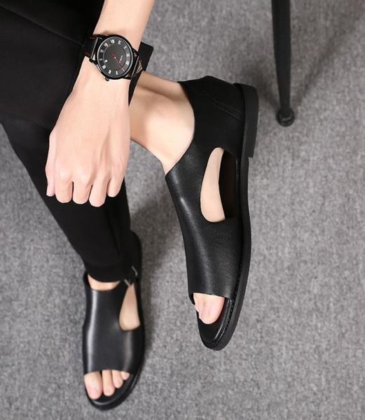 

men genuine leather sandals summer roman sandals men casual shoes outdoor breathable beach shoes comfort slip on footwear7933353, Black