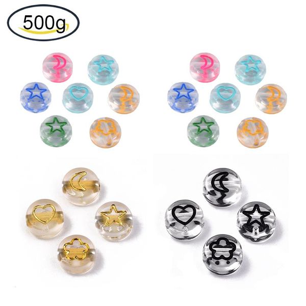 

polish 500g transparent acrylic beads flat round moon heart flower star beads for jewelry making 7x4mm hole 1.5mm; about 3700pcs, Blue