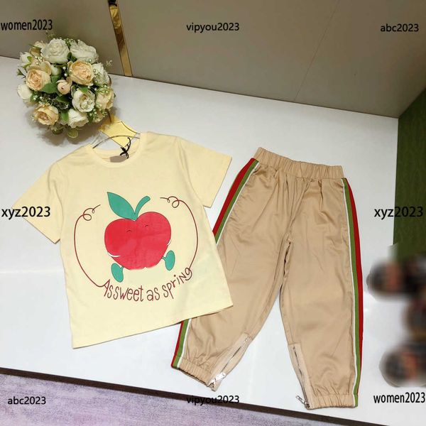 

luxury tracksuits kids clothes child sets 2pcs fruit patterned printed t-shirt and side striped decorative pants #multiple product, White