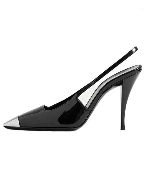 

dress shoes women039s square toe high heels summer sandals metal pointed genuine leather comfortable pumps spring wedding 6111588, Black