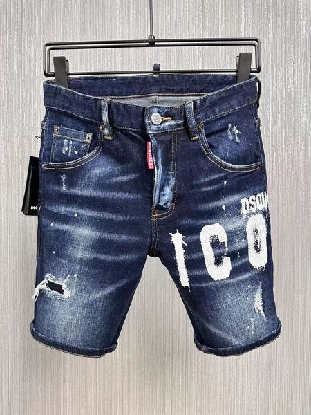 

2023 new summer coolguy type skinny button fly mens shorts jeans micro-stretch denim desinger d9876-1 slim fit make shabby holes men, Blue