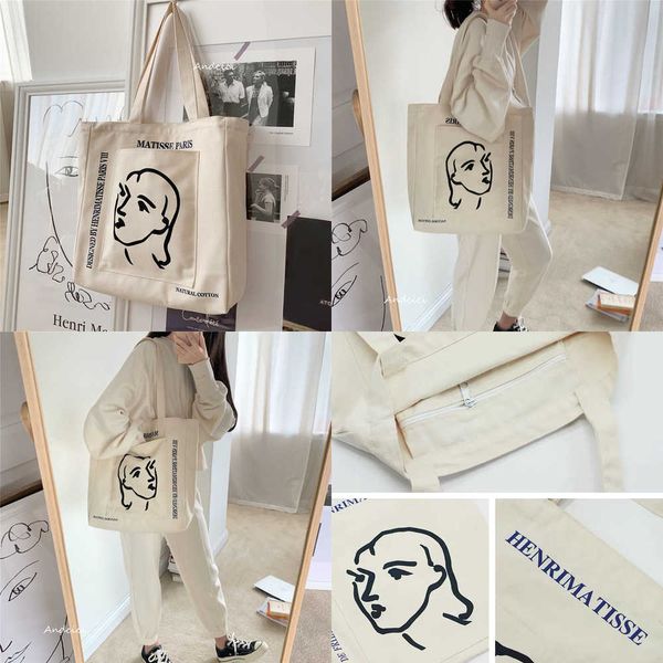 

nxy women canvas shoulder bag henrimatisse printing ladies casual handbag tote large capacity cotton reusable shopping beach 230424