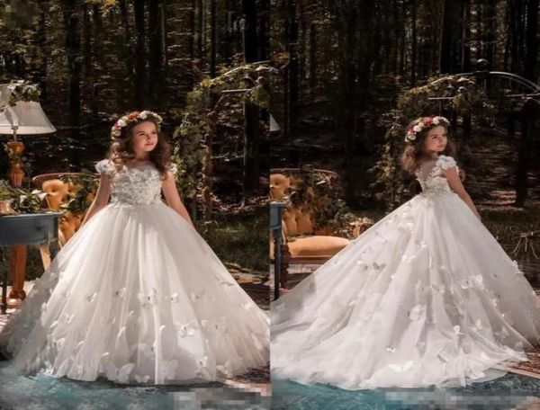 

2019 custom made flower girls039 dresses princess a line tulle jewel neck beaded appliue butterflies pageant birthday party gow9003223, White;blue