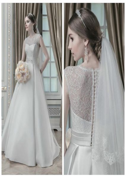 

jewel lace sleeveless aline wedding dresses 2019 satin skirt simple bridal gowns formal vestidos de mariage country pet3817161, White