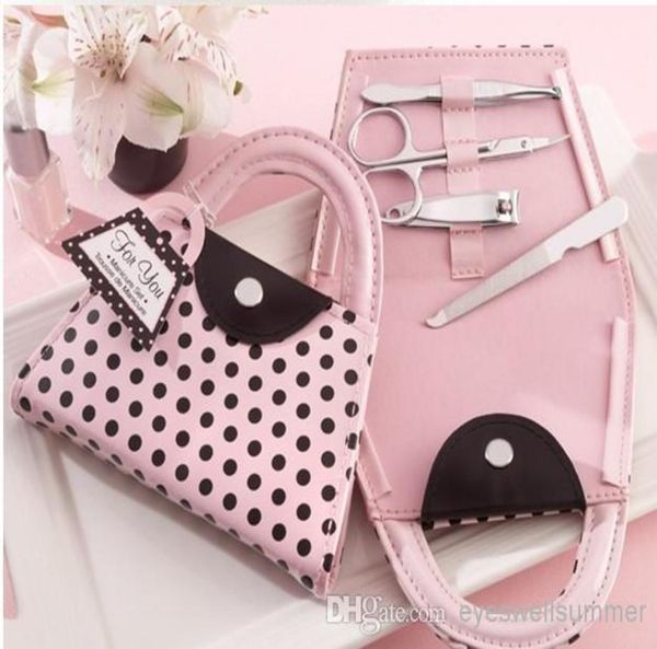 

20pcslot pink polka dot purse manicure set wedding baby shower favors and gifts7147971