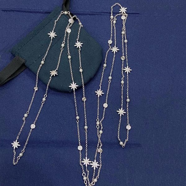 

necklaces new fashion multi layers long star necklace multilayer long chain crystal david star necklaces for women jewelry girl zk35, Silver
