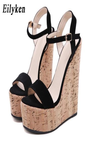 

eilyken summer fashion peep toe women wedges platform sandals shoes roman leisure black ankle buckle strap high heels sandals 09286319466