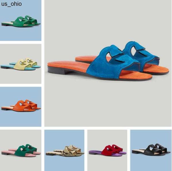 

sandals summer brand women interlocking sandals shoes cutout slide flats hollowed out house beac suede leather lady flip flops eu3543 j23052, Black
