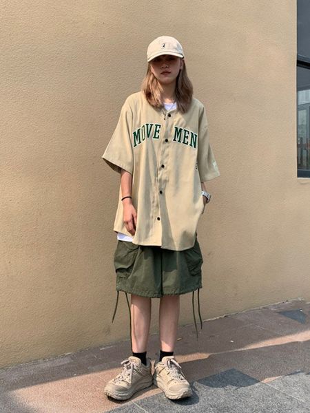 

women s shorts houzhou japanese streetwear hippie green cargo women kpop harajuku oversize khaki short pants vintage stylish loose 230522, White;black