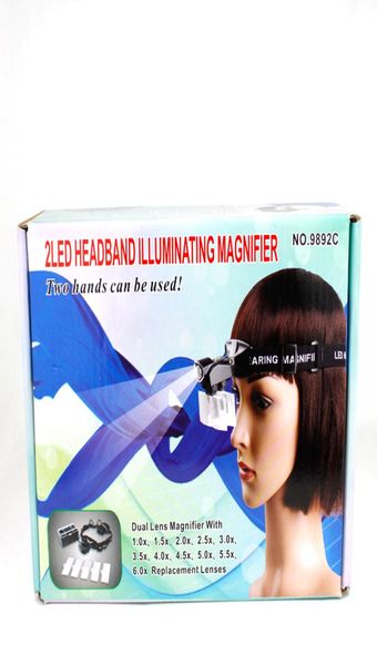 

health gadgets no9892c multifunctional 2 led 6x headband illuminating magnifier with portable eye glasses style loupe9058839