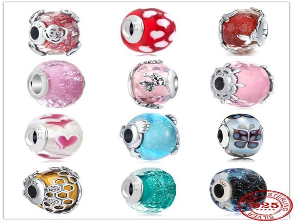 

925 sterling silver dangle charm butterfly love flower murano glass beads bead fit pandora charms bracelet diy jewelry accessories4713872, Bronze;silver