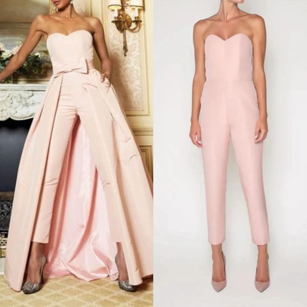 

elegant women jumpsuits prom dresses with detachable skirt sleeveless sweetheart satin simple formal evening gowns light pink special occasi, Black
