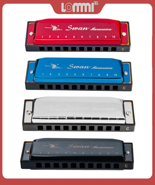 

lommi swan diatonic harmonica 10 holes blues harp mouth organ key of g reed instrument wcase black silver blue red harmonica3583170