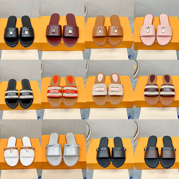 

casual shoes slippers 2023 new designer lock it flat mule luxury brand slide l flip flops women sneaker trainer letter by shoebrand, Black