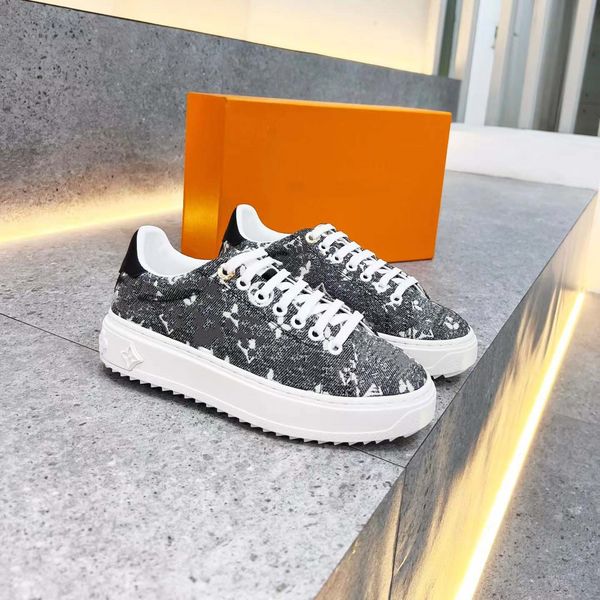 

grey denim time out sneaker printing shoes white flower letter lace-up running trainers woman shoe men gym sneakers travel leather fashion l, Black
