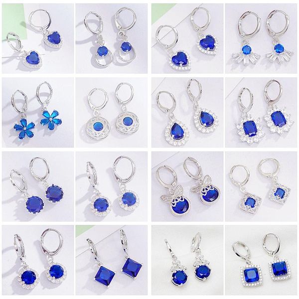 

knot 12 pairs/lot dark blue zircons cute small earrings for women and girls wholesale simple fashion jewelry, Silver