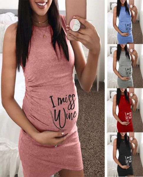 

printed round neck i miss wine sleeveless slim pregnant dress female2785191, White