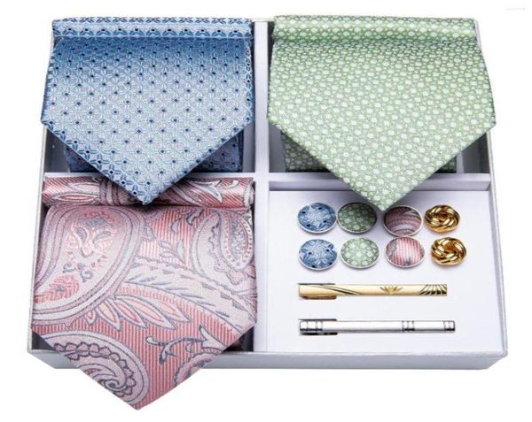 

bow ties 3 pack lxury men039s tie set gift for men blue green pink paisley silk business wedding hanky cufflinks dibangu7235270, Black;gray