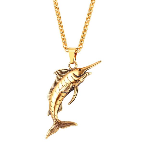 

necklaces collare big swordfish pendant gold/black color stainless steel sea animal jewelry wholesale fish marlin swordfish necklace p805, Silver