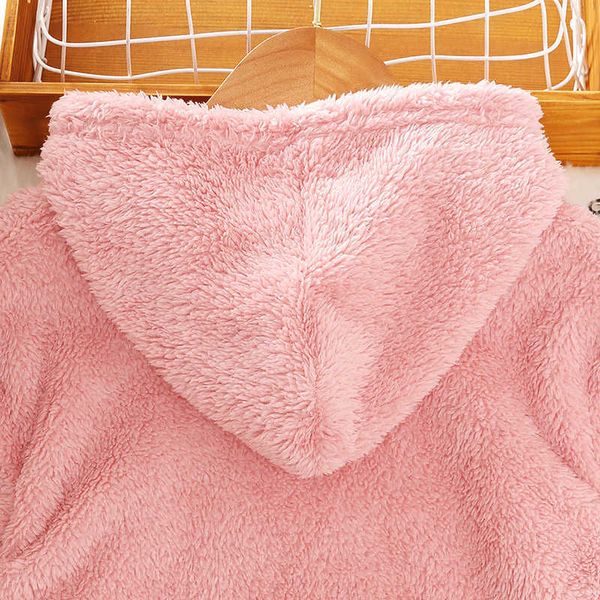 

girls spring and autumn pink black panels long sleeve hooded pullover coral fleece hoodie polyester casual style fashion i9vl rhxo