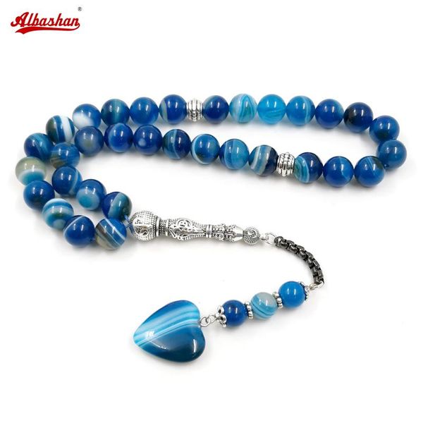 

bangle tasbih men natural blue agates stone prayer beads muslim misbaha 33beads turkish fashion accessories professional rosary bead, Black
