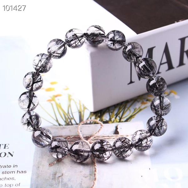 

bangle natural black rutilated tourmalated quartz crystal clear round beads wealthy bracelet women men 8mm 9mm 10mm 11mm aaaaa