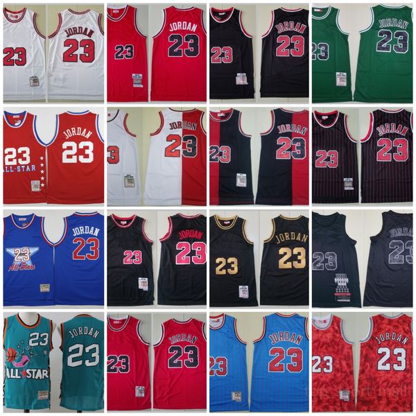 

mvp man 23 michael basketball jersey all star mj mike mitchell and ness sport shirts split half retro stitched red white black team retro 19, Black;red
